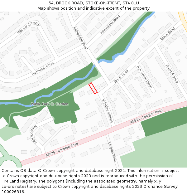 54, BROOK ROAD, STOKE-ON-TRENT, ST4 8LU: Location map and indicative extent of plot