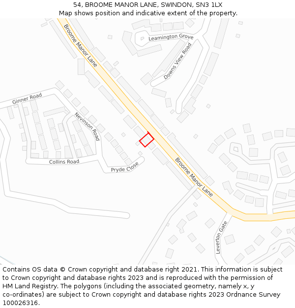 54, BROOME MANOR LANE, SWINDON, SN3 1LX: Location map and indicative extent of plot