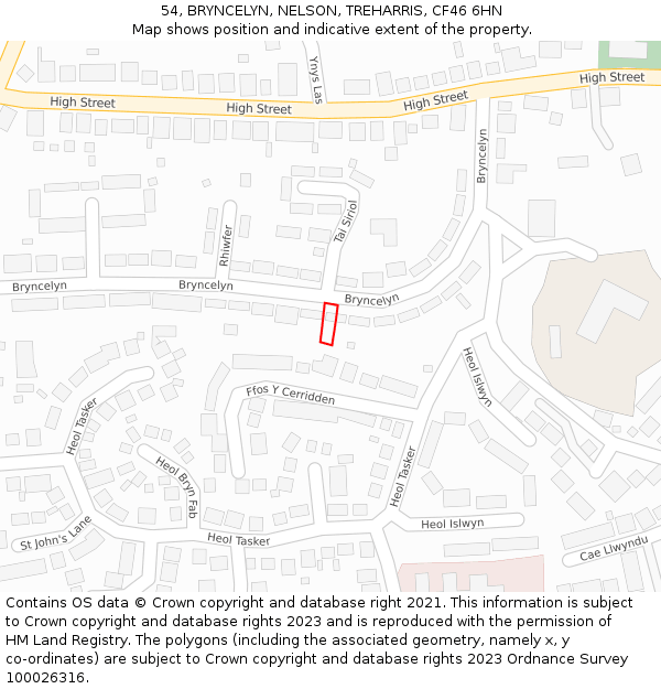 54, BRYNCELYN, NELSON, TREHARRIS, CF46 6HN: Location map and indicative extent of plot