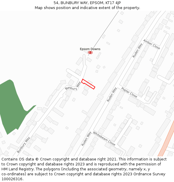 54, BUNBURY WAY, EPSOM, KT17 4JP: Location map and indicative extent of plot