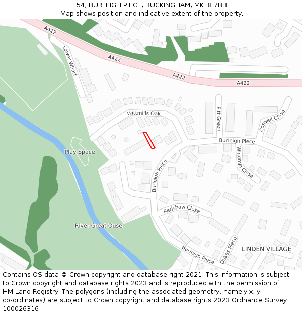 54, BURLEIGH PIECE, BUCKINGHAM, MK18 7BB: Location map and indicative extent of plot