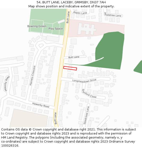 54, BUTT LANE, LACEBY, GRIMSBY, DN37 7AH: Location map and indicative extent of plot