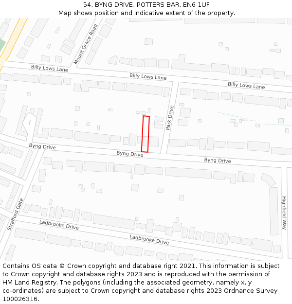 54, BYNG DRIVE, POTTERS BAR, EN6 1UF: Location map and indicative extent of plot