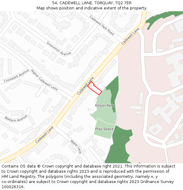 54, CADEWELL LANE, TORQUAY, TQ2 7ER: Location map and indicative extent of plot