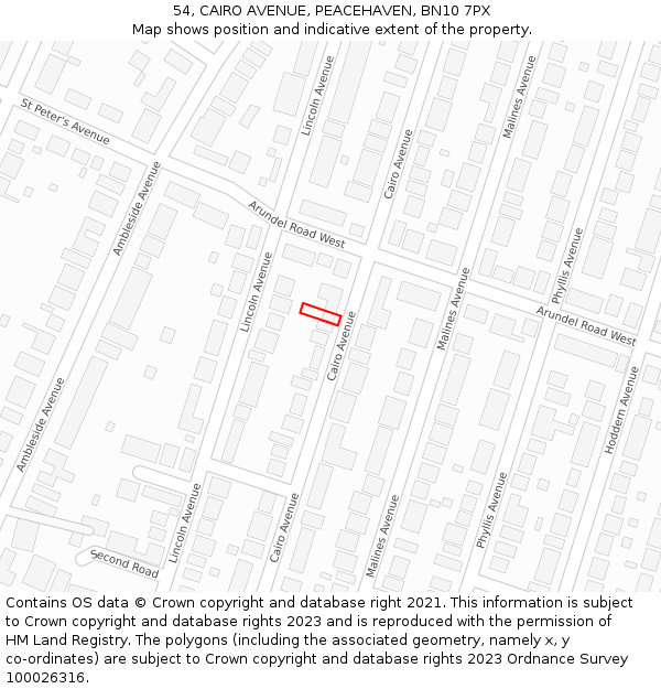 54, CAIRO AVENUE, PEACEHAVEN, BN10 7PX: Location map and indicative extent of plot