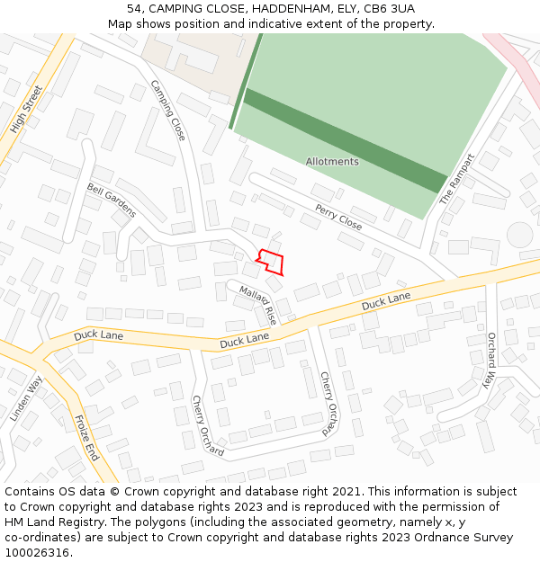 54, CAMPING CLOSE, HADDENHAM, ELY, CB6 3UA: Location map and indicative extent of plot