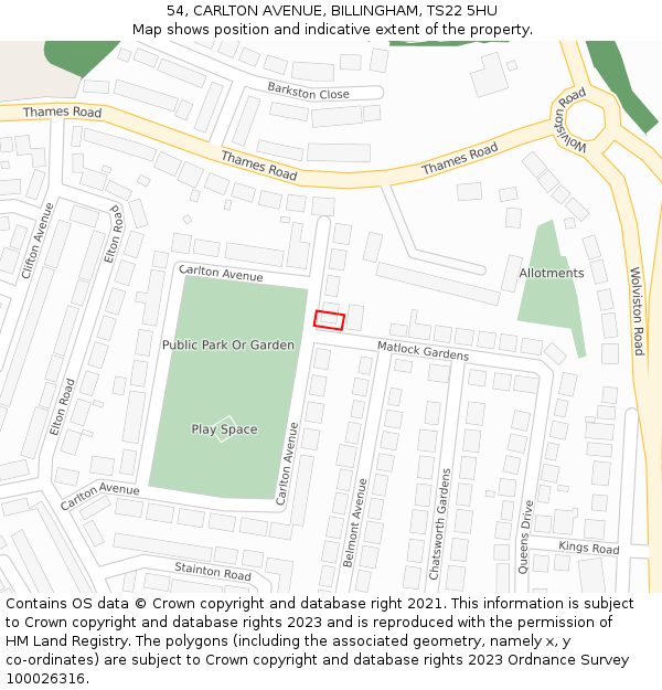 54, CARLTON AVENUE, BILLINGHAM, TS22 5HU: Location map and indicative extent of plot