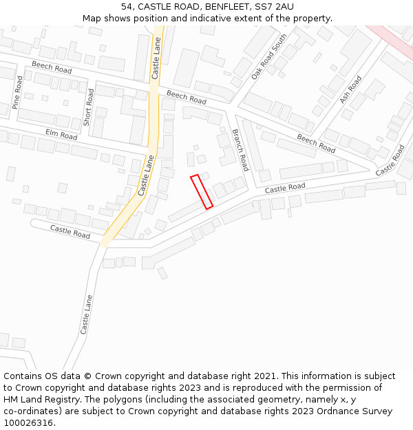 54, CASTLE ROAD, BENFLEET, SS7 2AU: Location map and indicative extent of plot