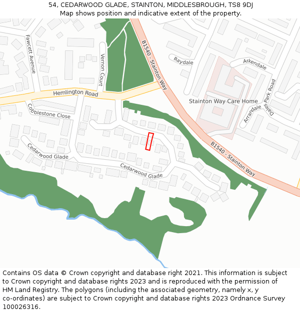 54, CEDARWOOD GLADE, STAINTON, MIDDLESBROUGH, TS8 9DJ: Location map and indicative extent of plot