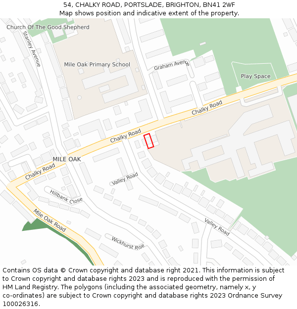 54, CHALKY ROAD, PORTSLADE, BRIGHTON, BN41 2WF: Location map and indicative extent of plot