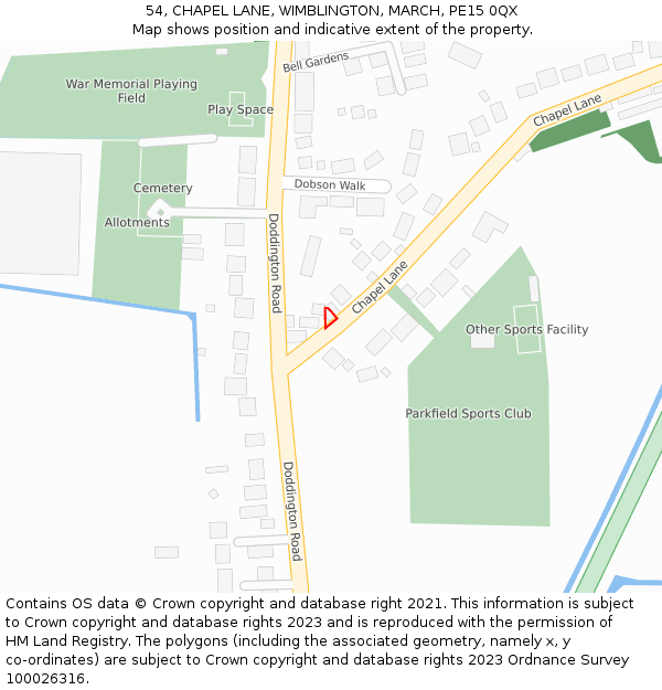 54, CHAPEL LANE, WIMBLINGTON, MARCH, PE15 0QX: Location map and indicative extent of plot