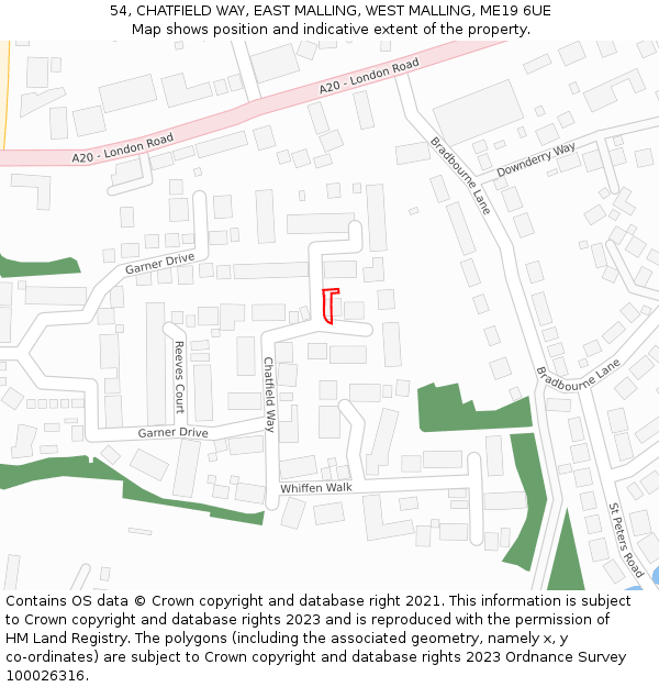 54, CHATFIELD WAY, EAST MALLING, WEST MALLING, ME19 6UE: Location map and indicative extent of plot