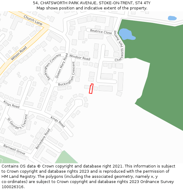 54, CHATSWORTH PARK AVENUE, STOKE-ON-TRENT, ST4 4TY: Location map and indicative extent of plot