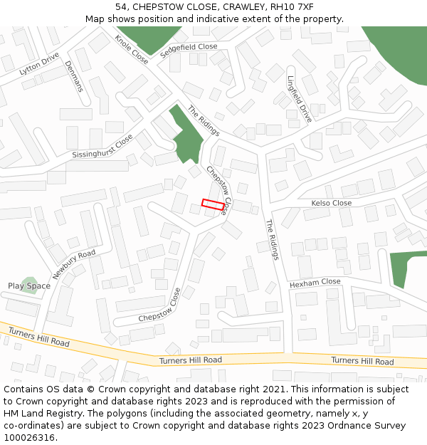 54, CHEPSTOW CLOSE, CRAWLEY, RH10 7XF: Location map and indicative extent of plot