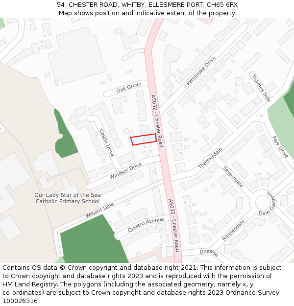 54, CHESTER ROAD, WHITBY, ELLESMERE PORT, CH65 6RX: Location map and indicative extent of plot