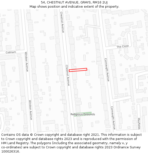 54, CHESTNUT AVENUE, GRAYS, RM16 2UJ: Location map and indicative extent of plot