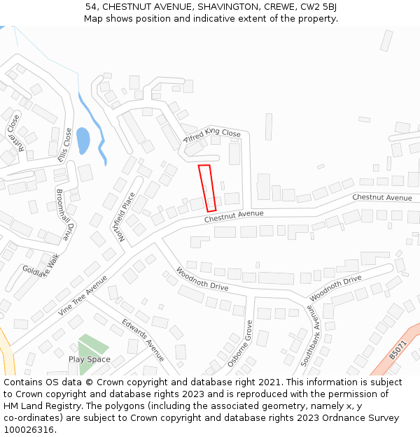 54, CHESTNUT AVENUE, SHAVINGTON, CREWE, CW2 5BJ: Location map and indicative extent of plot