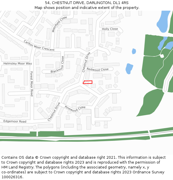 54, CHESTNUT DRIVE, DARLINGTON, DL1 4RS: Location map and indicative extent of plot