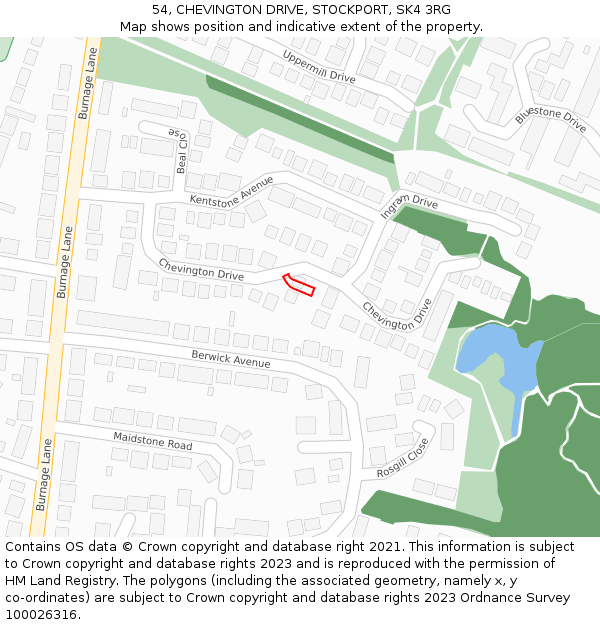 54, CHEVINGTON DRIVE, STOCKPORT, SK4 3RG: Location map and indicative extent of plot