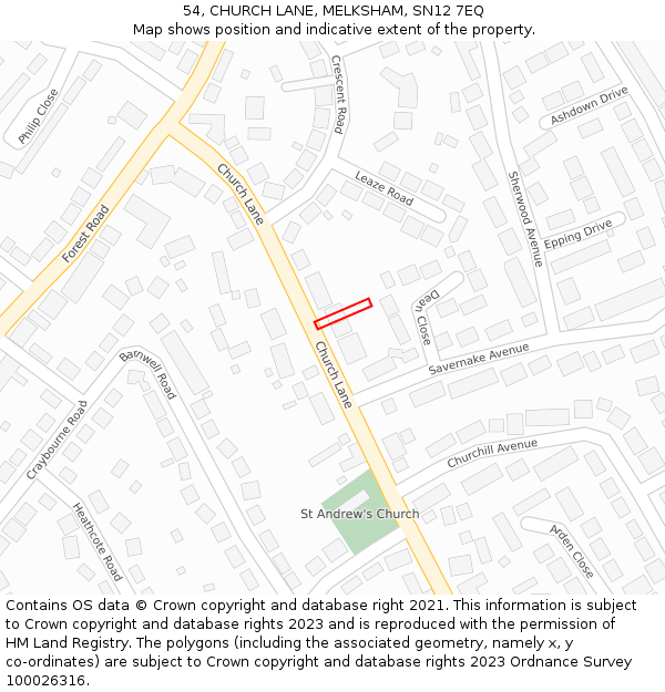 54, CHURCH LANE, MELKSHAM, SN12 7EQ: Location map and indicative extent of plot