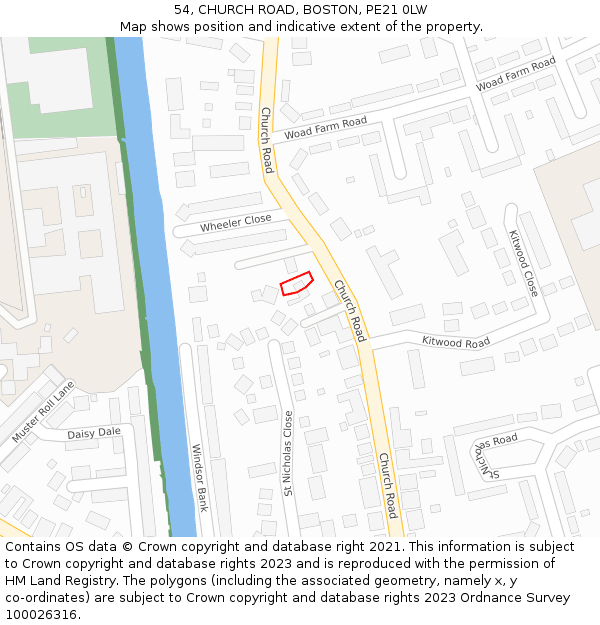 54, CHURCH ROAD, BOSTON, PE21 0LW: Location map and indicative extent of plot