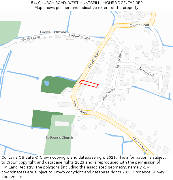 54, CHURCH ROAD, WEST HUNTSPILL, HIGHBRIDGE, TA9 3RP: Location map and indicative extent of plot