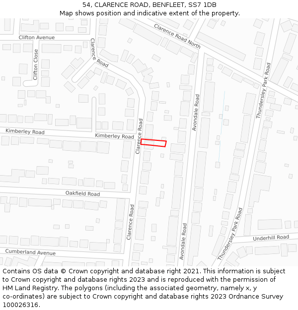 54, CLARENCE ROAD, BENFLEET, SS7 1DB: Location map and indicative extent of plot