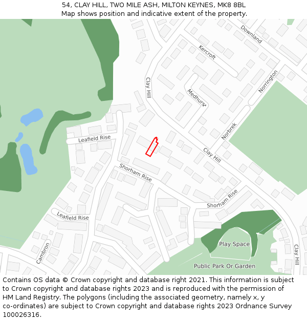 54, CLAY HILL, TWO MILE ASH, MILTON KEYNES, MK8 8BL: Location map and indicative extent of plot