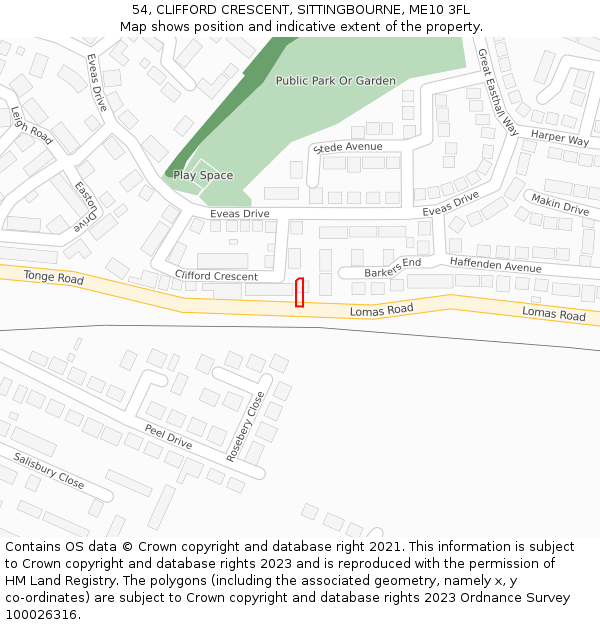 54, CLIFFORD CRESCENT, SITTINGBOURNE, ME10 3FL: Location map and indicative extent of plot