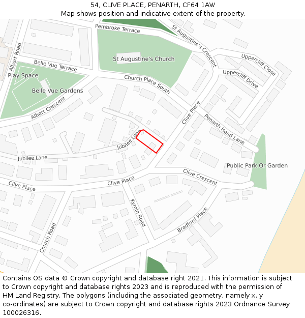 54, CLIVE PLACE, PENARTH, CF64 1AW: Location map and indicative extent of plot