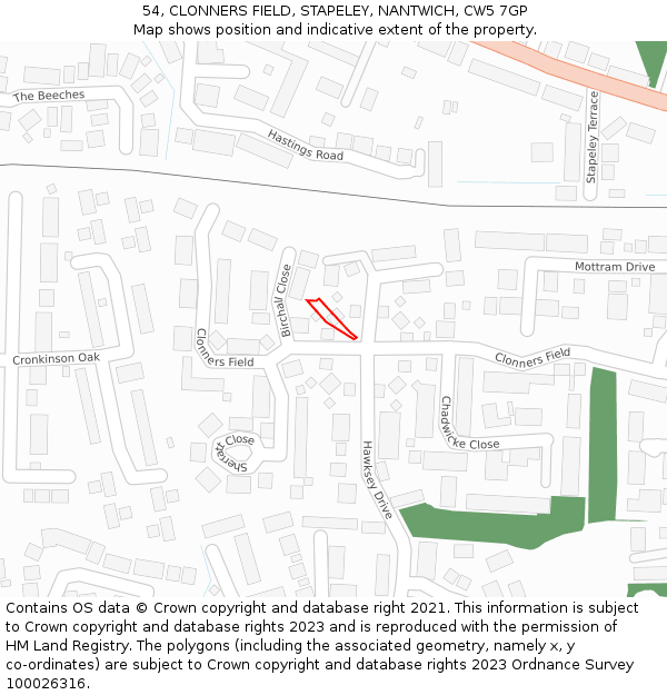 54, CLONNERS FIELD, STAPELEY, NANTWICH, CW5 7GP: Location map and indicative extent of plot