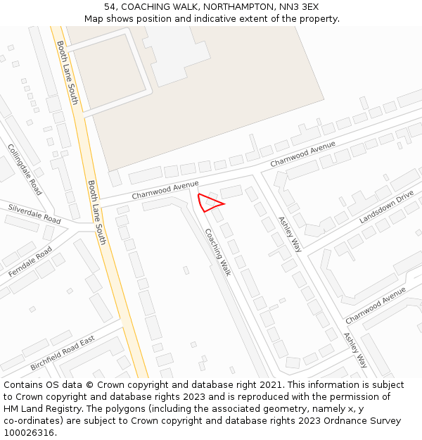 54, COACHING WALK, NORTHAMPTON, NN3 3EX: Location map and indicative extent of plot