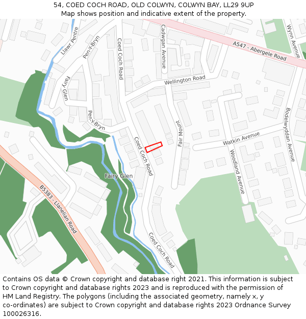 54, COED COCH ROAD, OLD COLWYN, COLWYN BAY, LL29 9UP: Location map and indicative extent of plot