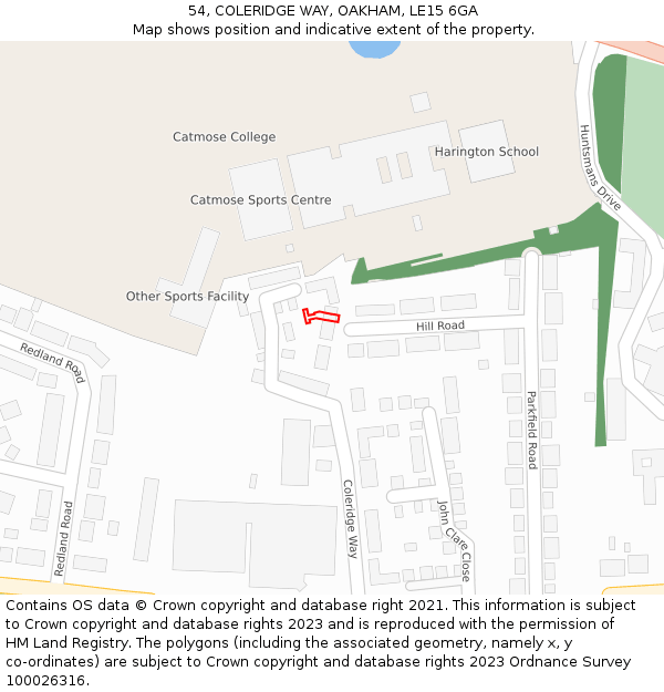 54, COLERIDGE WAY, OAKHAM, LE15 6GA: Location map and indicative extent of plot