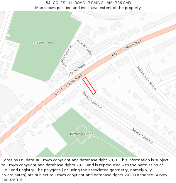 54, COLESHILL ROAD, BIRMINGHAM, B36 8AB: Location map and indicative extent of plot