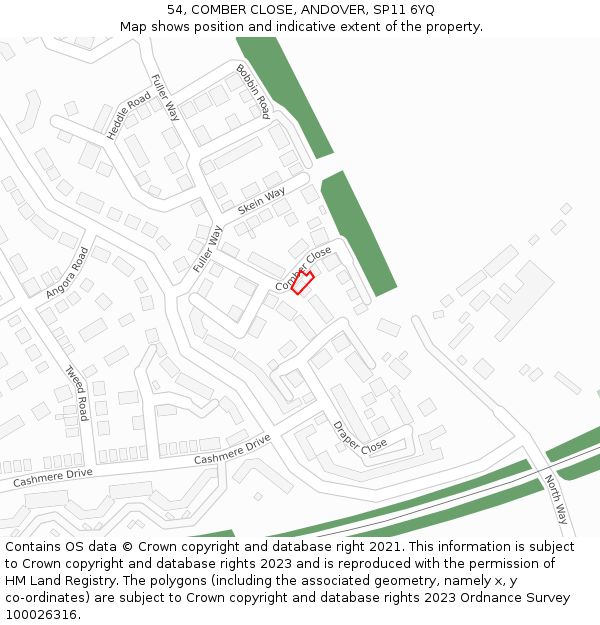 54, COMBER CLOSE, ANDOVER, SP11 6YQ: Location map and indicative extent of plot