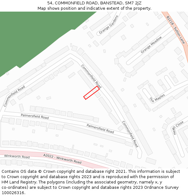 54, COMMONFIELD ROAD, BANSTEAD, SM7 2JZ: Location map and indicative extent of plot