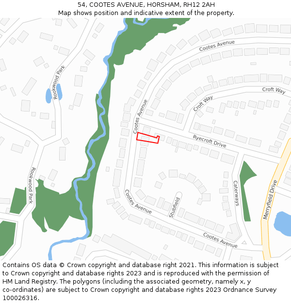 54, COOTES AVENUE, HORSHAM, RH12 2AH: Location map and indicative extent of plot