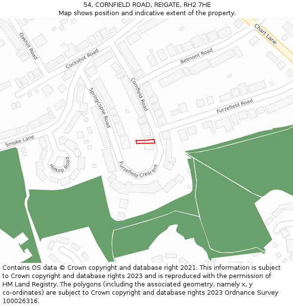 54, CORNFIELD ROAD, REIGATE, RH2 7HE: Location map and indicative extent of plot