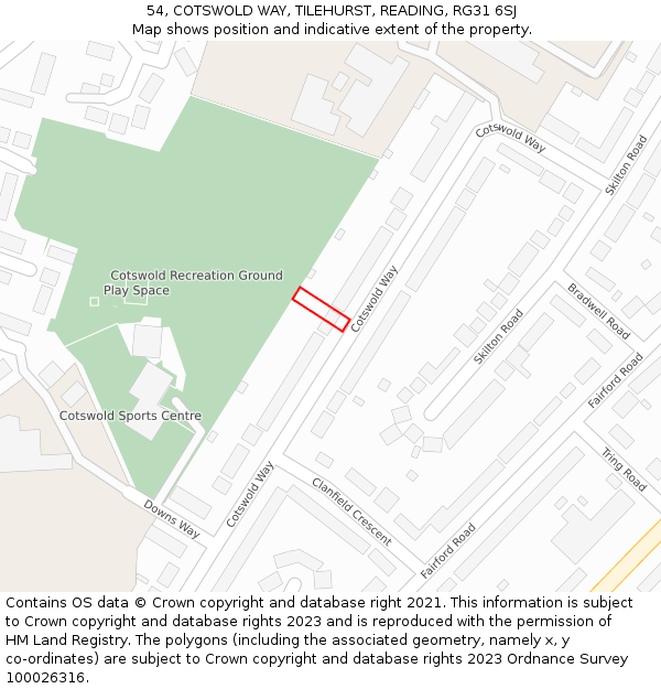 54, COTSWOLD WAY, TILEHURST, READING, RG31 6SJ: Location map and indicative extent of plot
