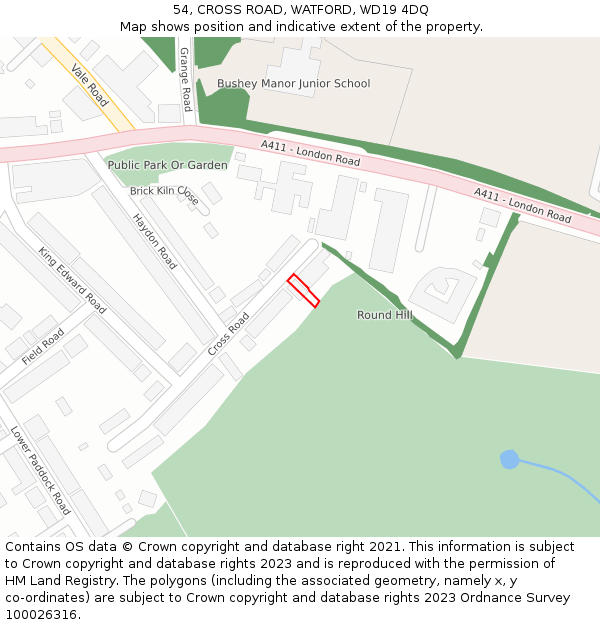 54, CROSS ROAD, WATFORD, WD19 4DQ: Location map and indicative extent of plot