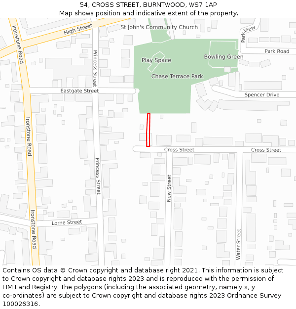 54, CROSS STREET, BURNTWOOD, WS7 1AP: Location map and indicative extent of plot