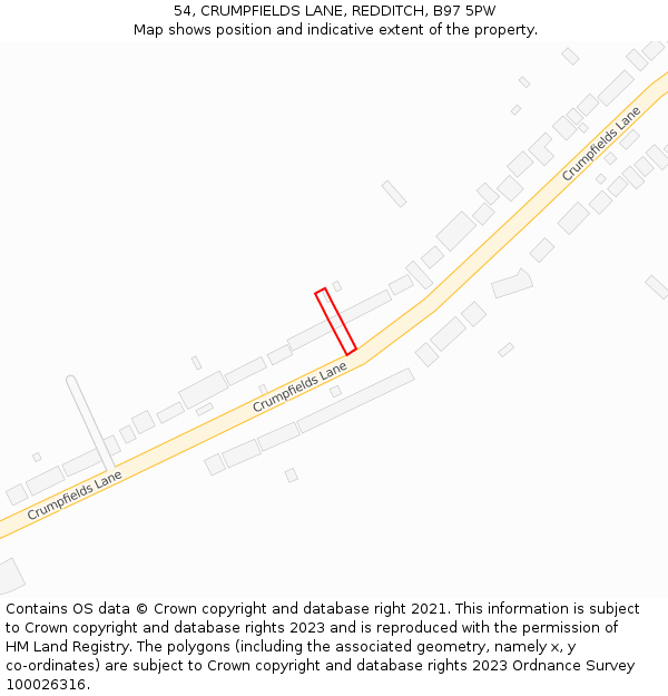 54, CRUMPFIELDS LANE, REDDITCH, B97 5PW: Location map and indicative extent of plot