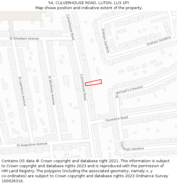 54, CULVERHOUSE ROAD, LUTON, LU3 1PY: Location map and indicative extent of plot