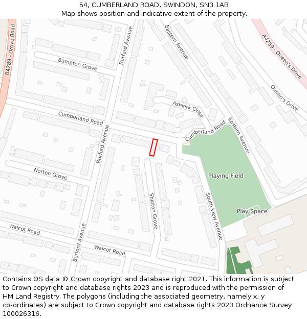 54, CUMBERLAND ROAD, SWINDON, SN3 1AB: Location map and indicative extent of plot