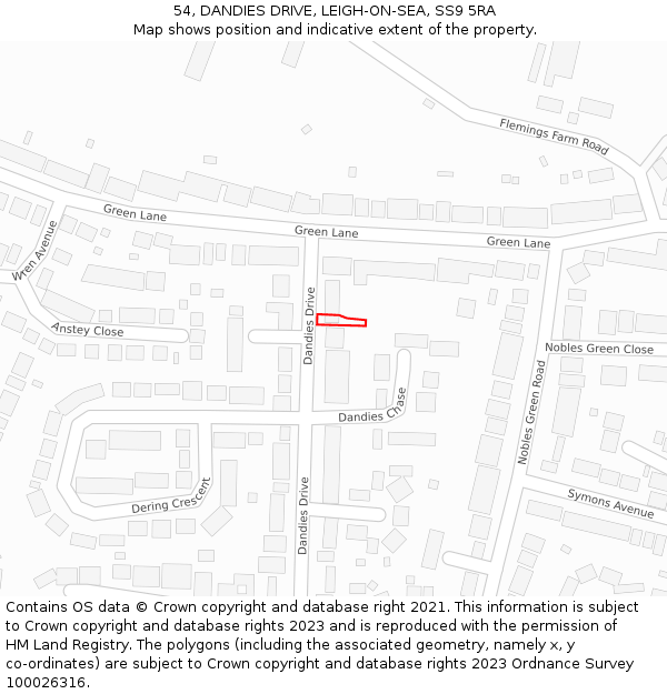 54, DANDIES DRIVE, LEIGH-ON-SEA, SS9 5RA: Location map and indicative extent of plot