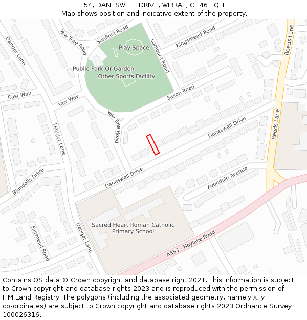 54, DANESWELL DRIVE, WIRRAL, CH46 1QH: Location map and indicative extent of plot