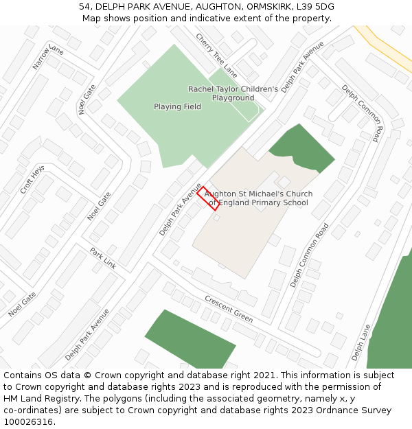54, DELPH PARK AVENUE, AUGHTON, ORMSKIRK, L39 5DG: Location map and indicative extent of plot
