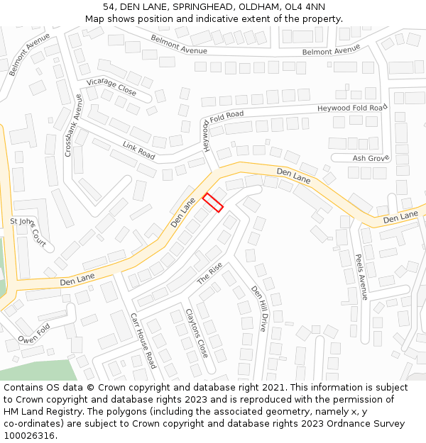 54, DEN LANE, SPRINGHEAD, OLDHAM, OL4 4NN: Location map and indicative extent of plot