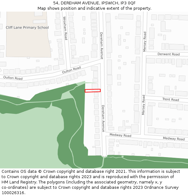 54, DEREHAM AVENUE, IPSWICH, IP3 0QF: Location map and indicative extent of plot